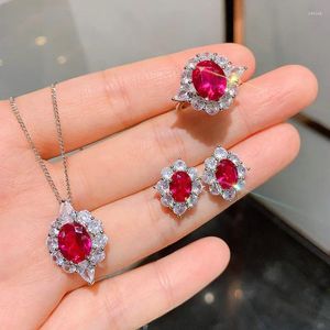 Collana orecchini set SINZRY pietra rossa zircone pendente orecchino anello gioielli per le donne