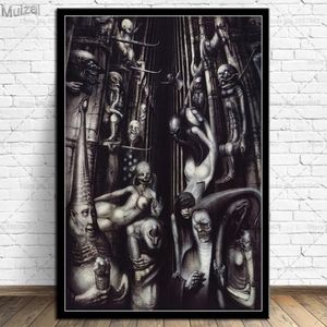 Resimler HR Giger Li II Uzaylı Poster Korku Sanat Posterleri ve Yazdırıyor Duvar Sanatı Resim Tuval Oturma Odası Ev Deco250G için Resim