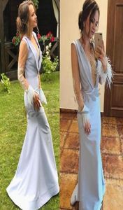 New elegant mermaid Evening Dresses sexy v neck sheer long sleeves with Ostrich feather sequined beaded Special Occasion 3760442