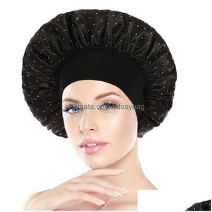 Berretti a cuffia/teschio Cappelli da notte a fascia larga in raso di colore solido per le donne Lady Elastic Sleep Bonnet Cura dei capelli Accessori moda Beanie Drop Dhmza