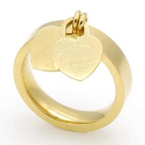 Joias da moda 316l titânio banhado a ouro anéis em forma de coração t letras anel de coração duplo feminino para mulher wgyh