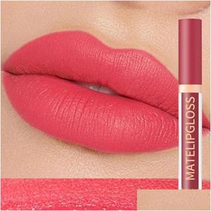 Lucidalabbra 12 colori Smalto liquido a specchio Natura Lunga durata Senza sbiadimento Veet Tinta rossa opaca Idratante Trucco femminile Cosmetico Drop Deli Otcfx