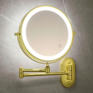 8 tum Makeup Mirror Golden 3x5x7x10x Förstoring Double Side USB laddning Badrum 3 Färg Ljus smart kosmetiska speglar 240228