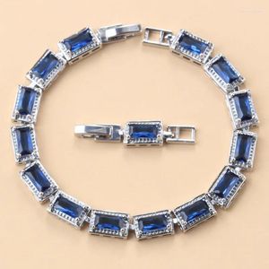 Link Armbänder 13-Farben Hochzeit Zubehör 925 Mark Weibliche Armband Armreif Blau Zirkonia Braut Schmuck Für Frauen