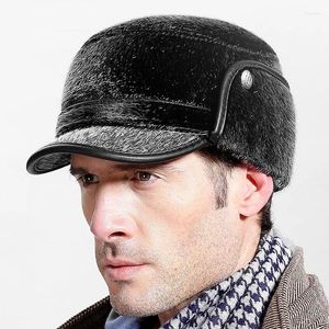 Top Caps Erkekler Kürk Beyzbol Kapağı Erkekler için Kış Sıcak Aşınma Şapkası Erkek Kulaklıklar Kulak Flep Rus Koruma B-7221