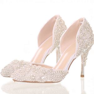 Neue Ankunft Strass Kristall Hochzeit Schuhe Nähen Braut Schuhe Spitz High Heel Wunderschöne Party Prom Schuhe Brautjungfer Shoe2710