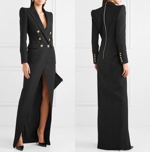 Spring Black Evening Dress Gold Double Breasted Women Long Jacket Suits Ladies Prom Guest Formal Wear Custom Made Dresses Blazer3795668
