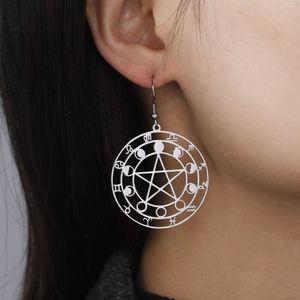 Dangle Earrings Skyrim Moon Phase Pentacle Zodiac Round Women Stainless Steel Wicca Amulet Pentagram Jewelry Gifts