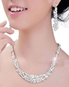 Günstiges Kristall-Brautschmuck-Set, versilberte Halskette, Diamant-Ohrringe, Hochzeitsschmuck-Sets für Braut, Brautjungfern, Frauen, Brautschmuck A5925809