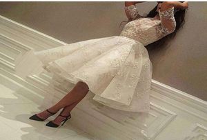 New Knee Length Cocktail Dresses 2022 Jewel Half Sleeve Ball Gown Short Modest Full Lace Arabic Prom Party Evening Gowns Custom Ma1194050