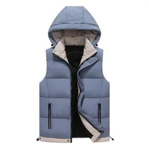 Men's Vests Fashion Autumn Winter Vest Men Hooded Warm Sleeveless Jacket Coat S Windproof Waistcoat Streetwear Solid Outwear