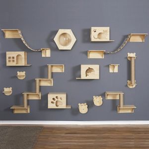 猫の壁に取り付けられた家具ハンモッククライミングシェルフ猫を掻くポスト木製の階段の棚sisalラダーキャットクライミングフレーム240227