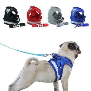 Hundekatzengeschirr Haustier Verstellbare reflektierende Weste Gehleine Leine für Welpen Polyester Mesh Geschirr für kleine mittelgroße Hunde Haustier Suppli256F