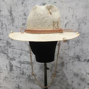 Kvinnokedja Straw Hat French Hat Letter Accessories Lafite Grass Summer Stripe Sun Hat Punk Style Straw Hat