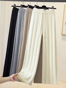 Calças femininas outono inverno calça de malha para mulheres elegante temperamento coreia casual malhas cintura alta pernas largas roupas