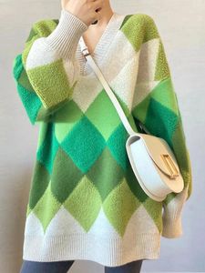 Kobiety swetry argyle dzianin sweter kobiety jesienne zima moda szyk szyk swobodne luźne skoczek z długim rękawem bluzki