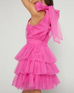 Sıradan Elbiseler Parti Elbisesi 2024 İnce Gazlı Kesim Dantel Yukarı Detaylar Boyun Asma Katman Peri Güzel Kız Kolsuz Mock Mini