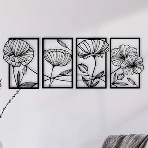 CIFBUY 4 PCS Metal Flower Wall Decor Abstract Floral Esthetic Splicing Line Art for Home Indoor and Outdoor Decoration 240304