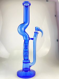 Pipa da fumo in vetro con collo piegato, bong svizzero da 16 pollici, giunto da 18 mm, completamente colorato con blu cobalto
