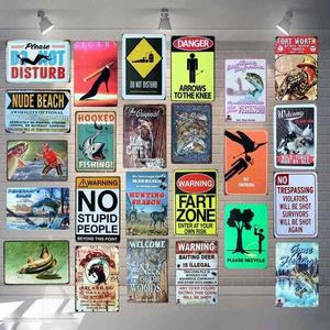 Placa de aviso de pesca, placa de metal vintage para proteção de animais, pôster de parede, arte de bar, decoração de casa, quadros, arte de parede, picture250c