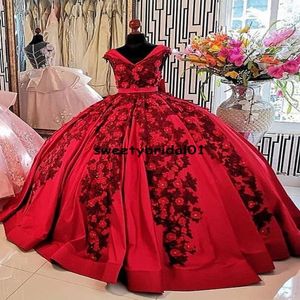 Vestidos de xv a OS Red Quinceanera Dress Real obrazy Applique Meksykańskie dziewczyny 15 lat sukni urodzinowej suknia balowa 2021209p