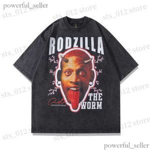 Men's T-shirts Frog Drift Fashion Vintage Loose Basketball Graphic Retro Washing Summer the Worm Dennis Rodman Oversized Tee T-shirt Tops Men 968