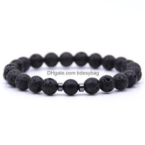 Beaded 8Mm Natural Lava Stone Strands Charm Bracelets Elastic Bangle For Women Men Party Club Handmade Decor Jewelry Drop Delivery Dhlw9