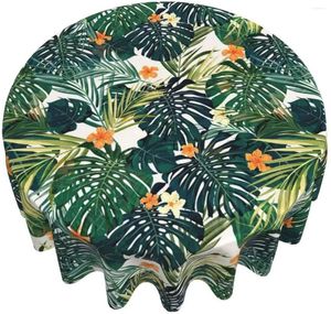 Toalha de mesa folhas de palmeira toalha de mesa verão plantas tropicais panos redondos capa circular havaiana à prova d'água limpável