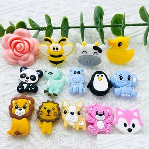 Schnuller Beißringe 10 stücke Baby Food Grade Sile Beißring Kauen Perlen Cartoon Tier DIY Schmuck Schnuller Kette Geschenk Zubehör 220812 D Otju4