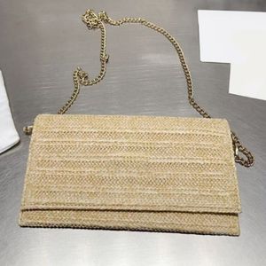 2024 Woman Straw Shoulder Bags designer bag crossbody phone bag long chain lady small purse Embroidery Letters Khaki TOP