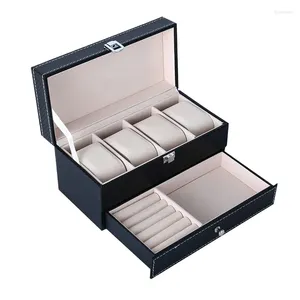 Titta på lådor Träfodral Display Box Leather Surface Storage Organizer 4 Slots Luxury stötsäkra klockor Hållare Vattentät