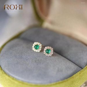 Stud Küpe Roxi S925 Emerald Yeşil Renk Zirkon Küpe Kadınlar için Pentientes Plata 925 Delici Düğün Partisi Takı