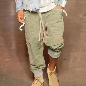 Men's Pants Men Casual Elastic Waistband Drawstring Long Outdoor Sweatpants Color Matching Side Pockets Cargo Trousers