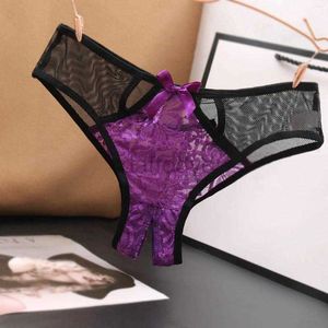 Calcinha feminina calcinha de renda floral para senhora feminina bowknot tanga virilha abertura roupa interior sexy lingerie feminina tentação g-strings ldd240311