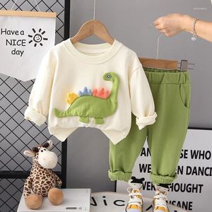 Set di abbigliamento Primavera Autunno Bambini Ragazzo 2 pezzi Set di vestiti Cotone Cartoon Dinosauro Pullover Felpa Pantalone solido Vestito per bambini Abiti per bambini