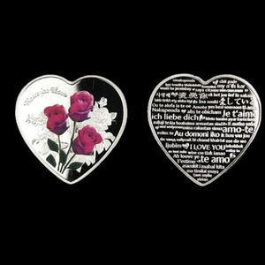 10 PCS Non Magnetic 2019 Forever Love Heart Shaped Rose Lover Gift Badge Silver Plated 40 MM Souvenir Commemorative Decoration265e