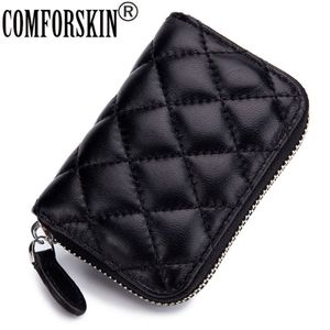 COMFORSKIN New Arrivals Sheepskin Organ Style Credit Card Holders Zipper Card Case Premium Genuine Leather Card Wallet Purses LJ20233E