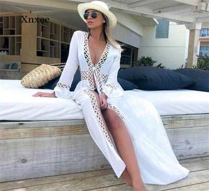 Bohe Badeanzug Cover Up Häkelstrick Tunika Langes Strandkleid Bikinis Cover Ups Badeurlaub Robe Strandmode Kleidung 2021 X07161849535