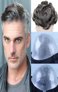 Perucas duráveis para homens, marrom, misto, cinza, cabelo remy humano, pele pu, fina, natural, peruca, sistema de substituição 5415900