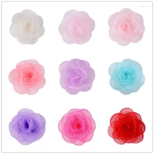 Acessórios para o cabelo 120 pçs/lote 7cm bordas queimadas chiffon flor para bebê nascido macacão vestido headwear decorações diy artesanato flores atacado