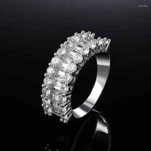 Cluster Rings Sier Color Round Cubic Zirconia Wedding Fashion Geometry Crystal Ring for Women Engagement Party Jewelry Gifts