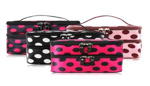 Portable Doubledeck Zippe kapsling Vattenbeständig nylon kosmetisk retro dot multifunktionell skönhetsmakeup handväska Bag4683493