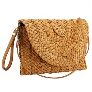 Omuz çantaları yyw saman zarfı debriyaj çanta kadınları yaz çapraz çantası kayışla gündelik el yapımı dokuma rattan bayan çanta cüzdanları