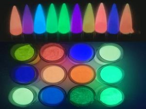 ネイルグリッター12ジャー12colorsパウダー色の輝きの暗いアクリルの爪の爪の浸漬Glowinthedark8550269