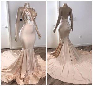 Fanstastic Pink Mermaid Prom Dresses Sexy Plunging V Neck Sheer Appliques Illusion Bodice Backless Long Evening Party Gowns BC40111684388