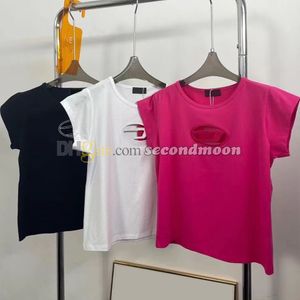 セクシーなホローTシャツ女性スリムフィットシャツ半袖ニットトップデザイナー夏の通気性ティー