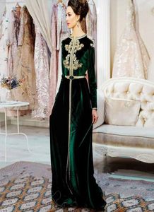 Muslim Evening Dresses Moroccan Kaftan Long Sleeve Velvet Prom Dresses Arabic Dubai Lace Appliques Robe De Soiree3479951