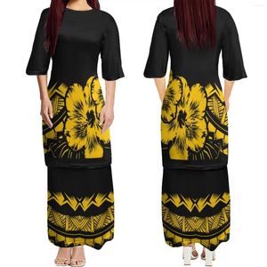 Party Dresses Polynesian Print Design Women's Clothing Samoa Liten O-Neck Half Sleeve Double Layer Dress for Women Puletasi Hawaiian