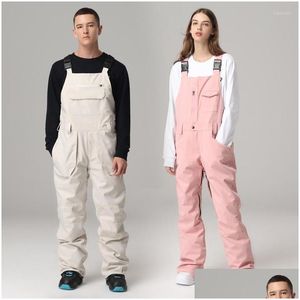 Giacche da sci Uomo e donna Outdoor Antivento Caldo Doppio pannello impiallacciato Bretelle Pantaloni da sci Tuta impermeabile Drop Delivery Sport Ou Otxmk