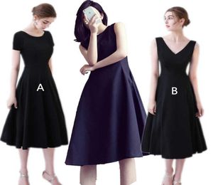 ساتان ساتان أسود قصير كوكتيل 2019 فستان الطول الطول في الركبة الجديدة ثوبًا مسائيًا بسيطًا 2 Style8836905